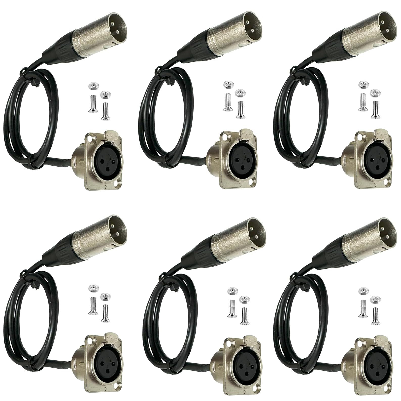 DIYTECH Premium XLR Pass Through Cable, No Solder, for Stage Box, Patch Panel, Floor Box - No Solder for Pro Audio Installations (Female to Male 6-