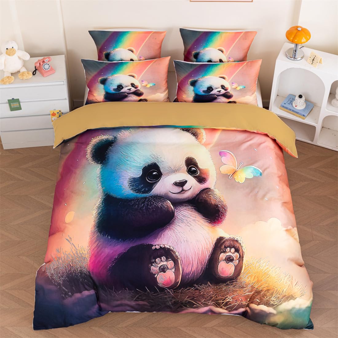 ZHDEDSP Bedding Panda King Duvet Cover Set with Pillowcases, Microfibre, 50 x 75 cm（With zipper）, Childrens Bedroom