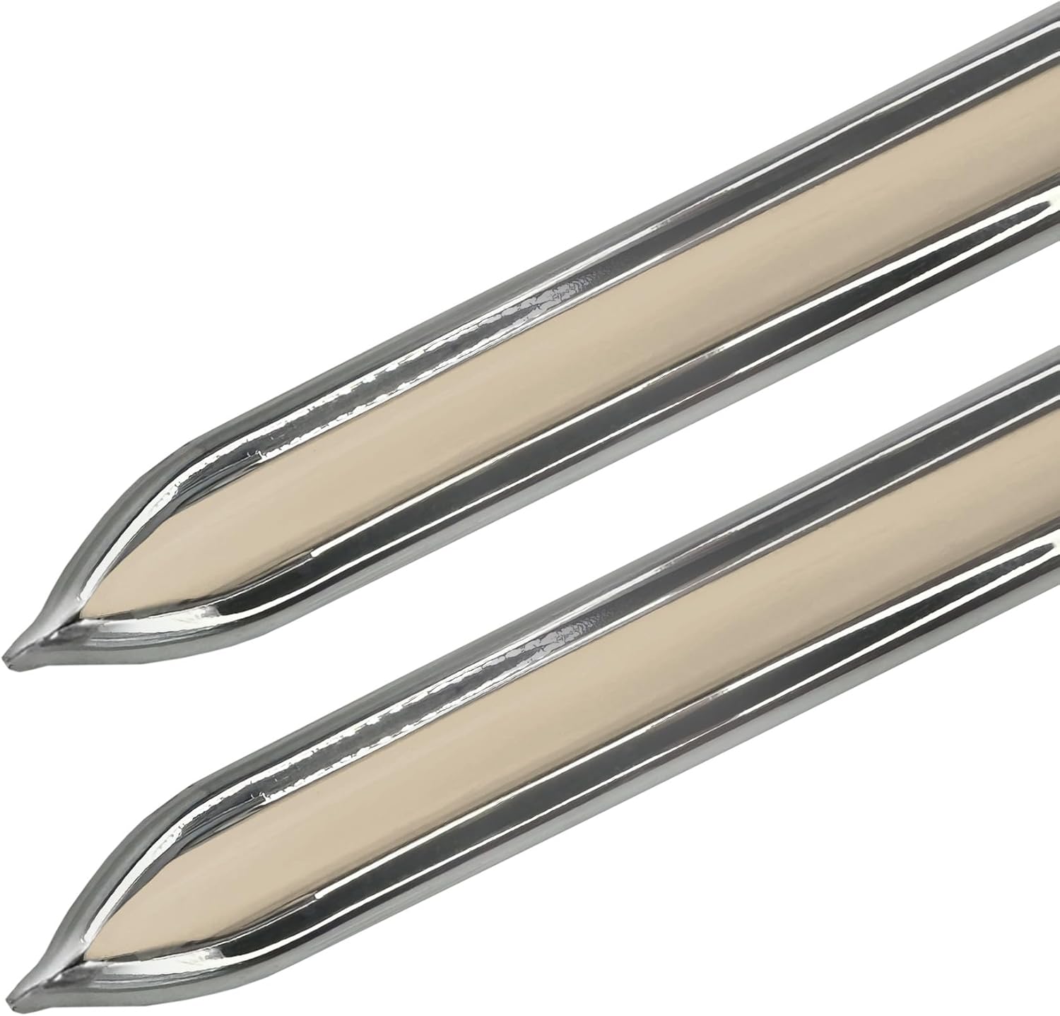 Vintage Style 5/8" Beige & Chrome Side Body Trim Molding - Formed Pointed Ends