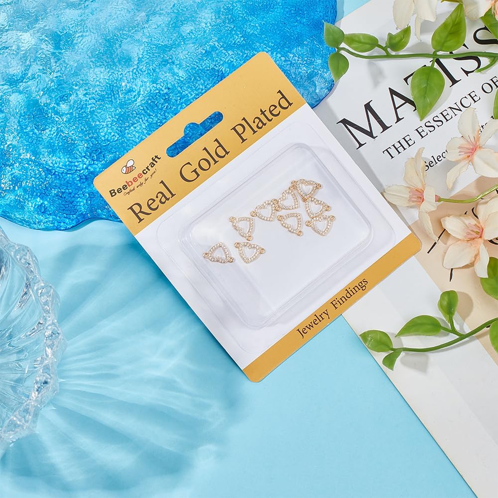 Beebeecraft 1 Box 10Pcs Cubic Zirconia Links 18K Gold Plated Love Heart Connectors with Double Loops Pendant Charm for DIY Necklace Bracelet Jewelry Making Valentine's Day - Image 5