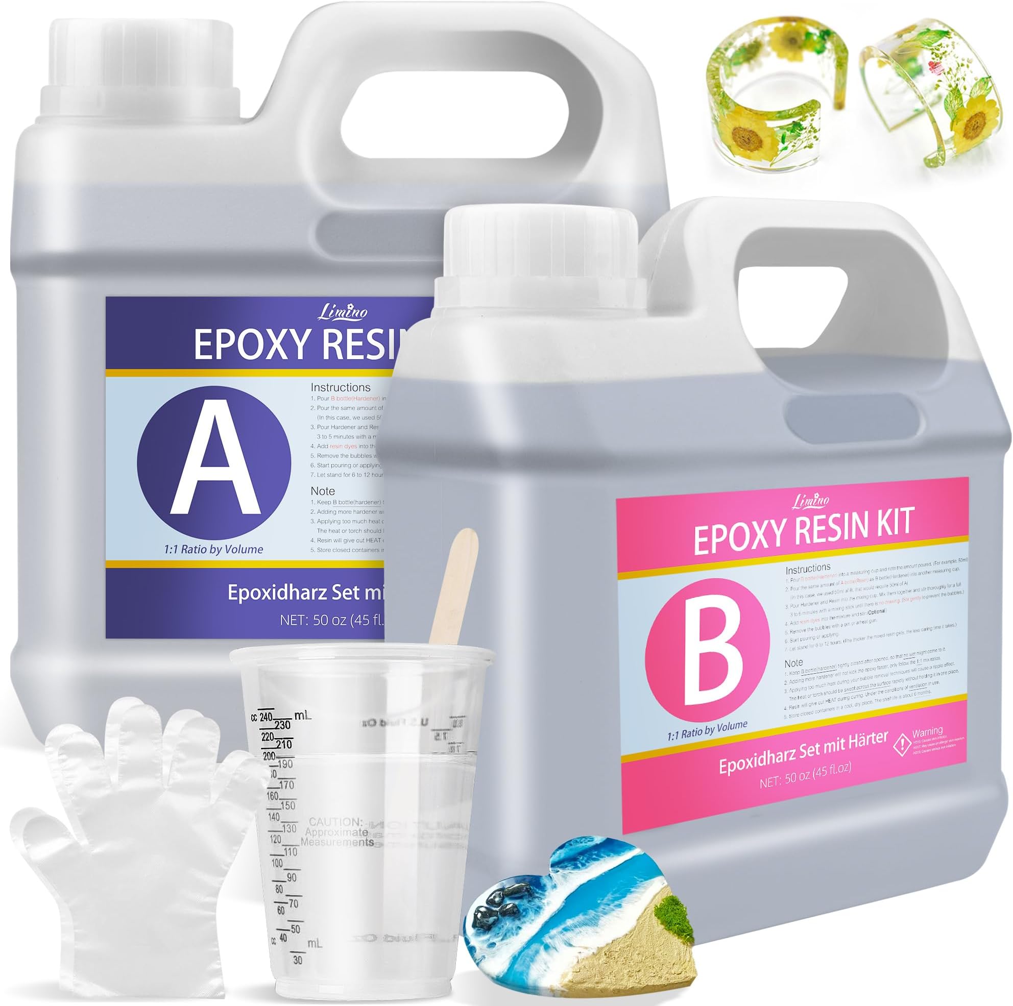 Epoxy Resin - 100oz Crystal Clear Epoxy Resin Kit for Casting and Coating, Table Tops - Bubble Free Fast Curing 2 Part Art Resin for DIY Jewelry Making, Wood, Resin Molds, Countertop, River Table