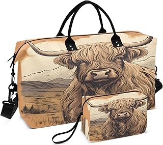 CEBUGI Highland Cow Quilted Duffle Bag for Women Large Carry On Travel Weekend Bag Hospital Bags for Labor and Delivery