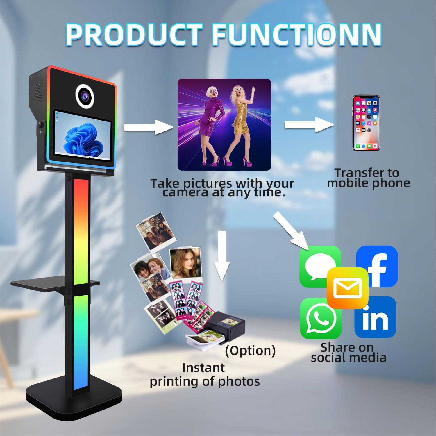 Máquina Multifuncional de FotoCabina con Pantalla Táctil de 15.6 Pulgadas, Selfie Magic Mirror FotoCabina DSLR Photo Booth, Caja de Fotos para Compartir, Bodas (Black, 15.6 Inch)