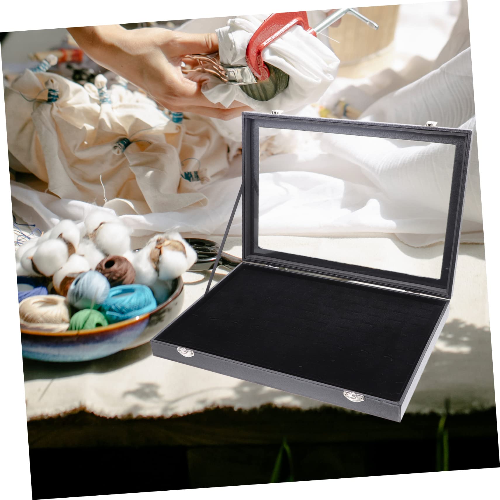 Caja Organizadora De Anillos Con 100 Ranuras Transparente, Estuche Portátil Para Exhibición De Anillos, Bandeja De Acrílico Negra, Para Joyerías y Ferias, Organizador Múltiple Con Tapa
