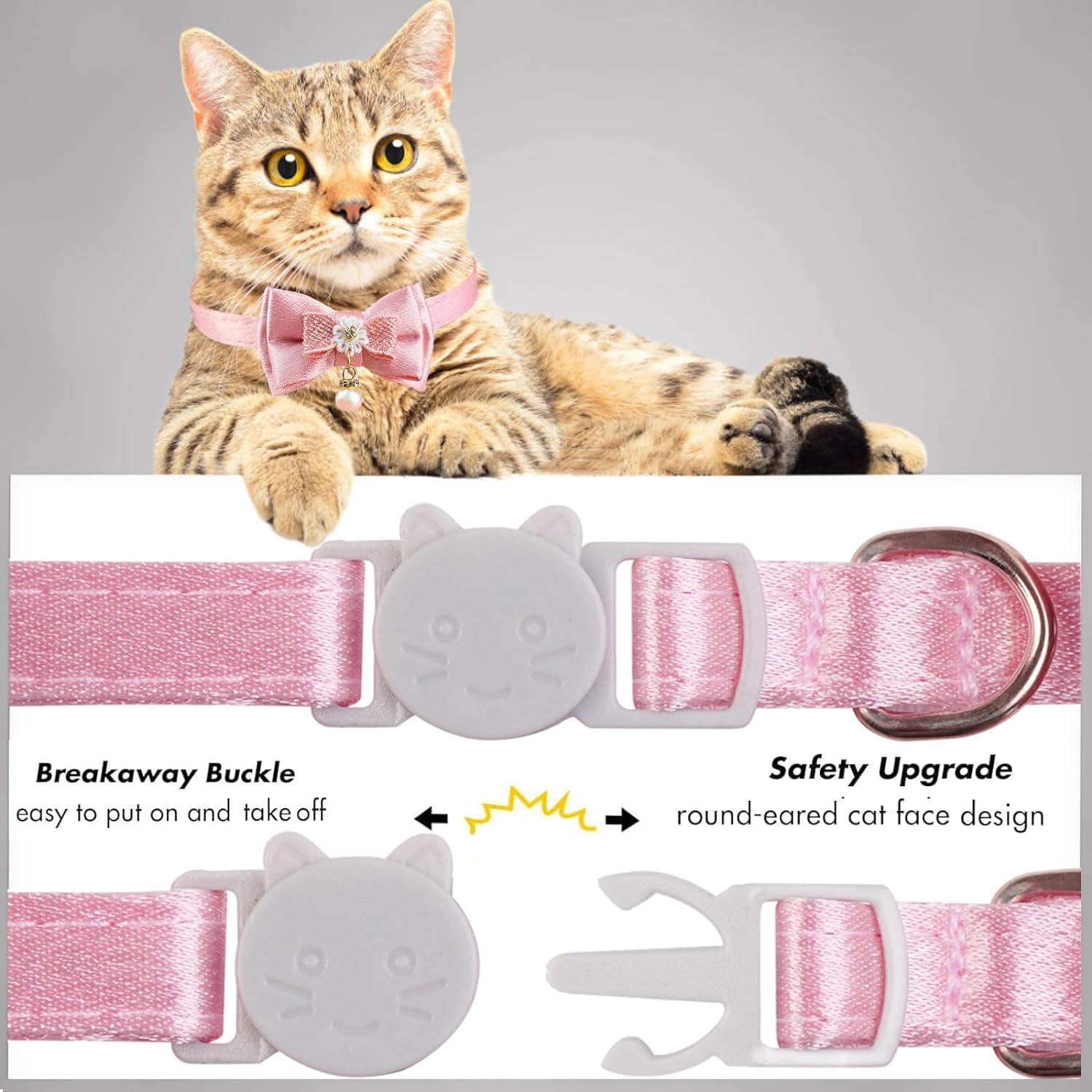 Cute Kitten Collars for Girl Cat Collar Breakaway Pink Bow Cat Collar Girl Cat Accessories Bowtie Kitty Collar with Flower (Color A) - Image 4