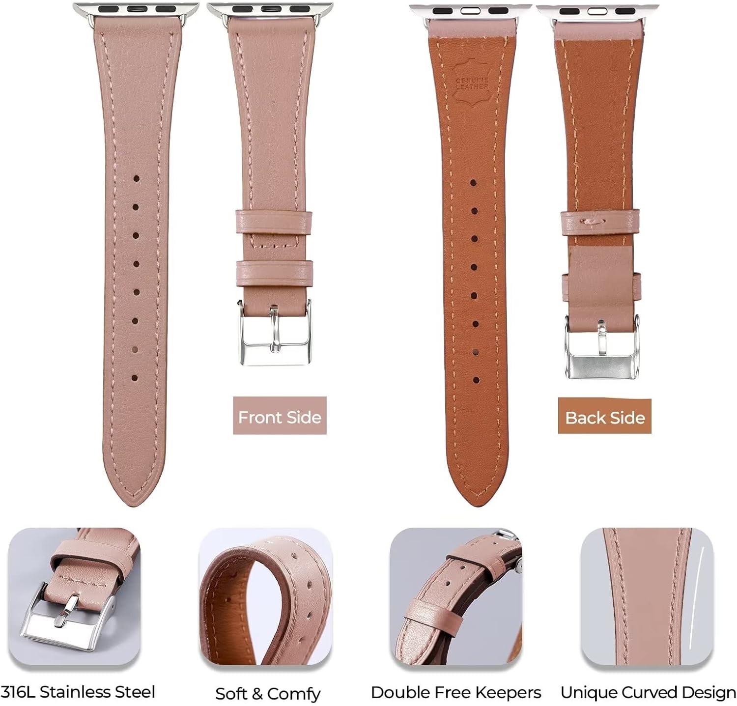 HANDODO Italian Genuine Leather Band Women for Apple Watch Series 11 10 9 8 7 6 5 4 3 2 1 SE SE2 Ultra 2/3, SGS Certified Dressy Bracelet Cute Strap for iWatch 42mm 44mm 45mm 46mm 49mm