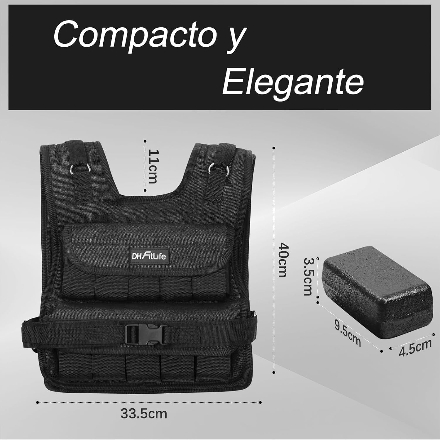 DH FitLife Chaleco Lastrado Ajustable 10/20 kg Compacto y Estable para Musculación y Entrenamiento de Fuerza | Chaleco con Peso | Chaleco para Correr Hombres y Mujeres