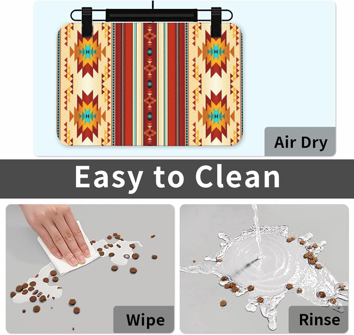 Southwest Native American Indian Aztec Pet Feeding Mat-Absorbent Quick Dry Pet Cat Dog Food Mat Non Slip Waterproof Rubber Dish Placemat