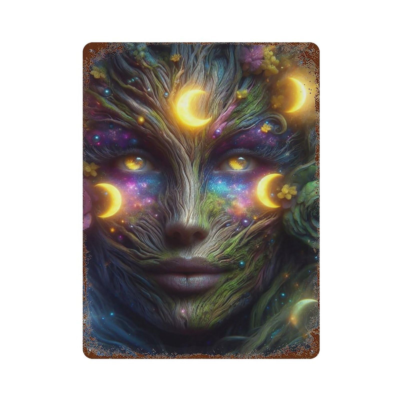 Vintage Rust Metal Sign Cosmic Tree Woman 15.7"x11.8", Shabby Chic Decor for Cafe, Home Bar And Lounge Decor