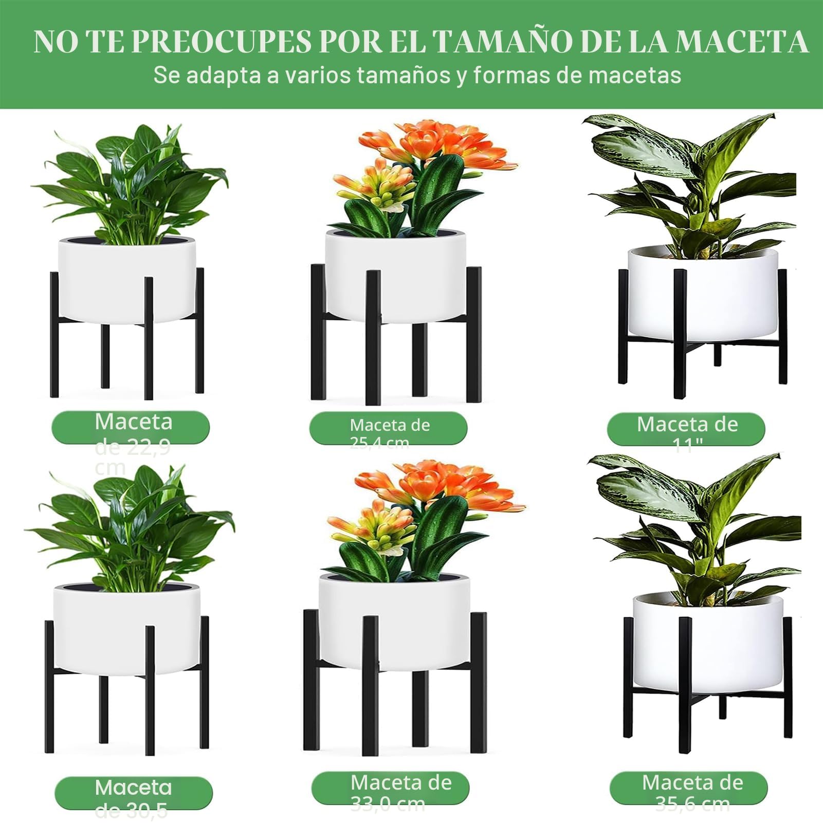 Soporte Plantas Interior, Soporte plantas Ajustable Tubo Cuadrado, Soporte para Plantas de Hierro de 24-38 cm, para Interior Macetas para Uso Interior y Exterior