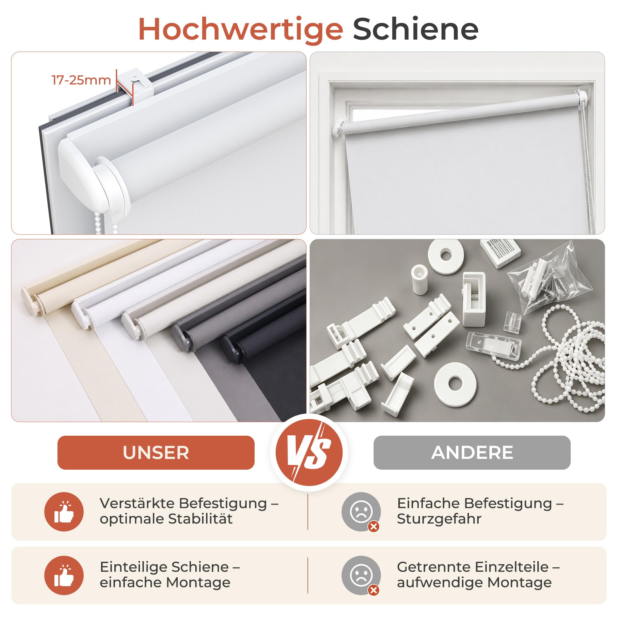 HOMEDEMO Verdunklungsrollo ohne Bohren B115 × H230 cm, Weiß