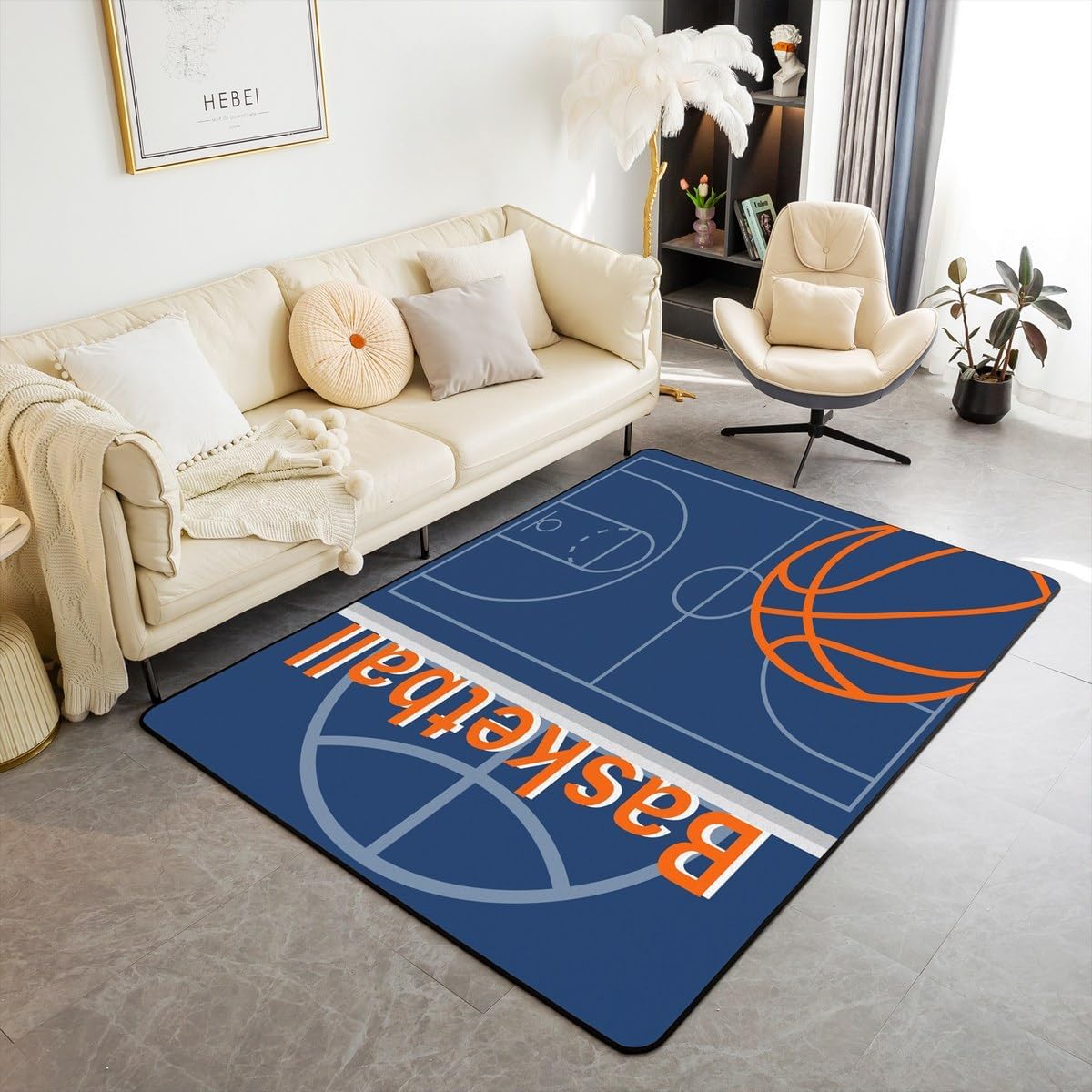 Feelyou Kids Tennis Living Room Rugs Area Rug 5x7 Tennis Sports Indoor Floor Mat for Boys Girls Teens Decor Tennis Gaming Accent Rug Blue Yellow Tennis Lovers Decorative Rug