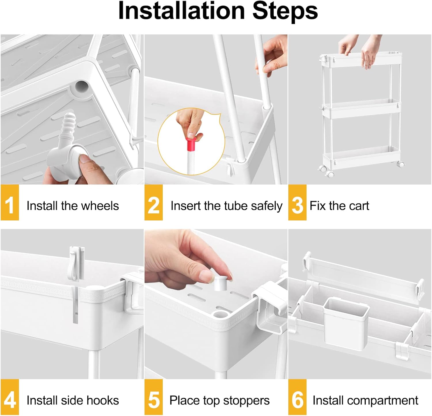 SPACEKEEPER Storage Trolley 3Tier Rolling Utility Cart Storage