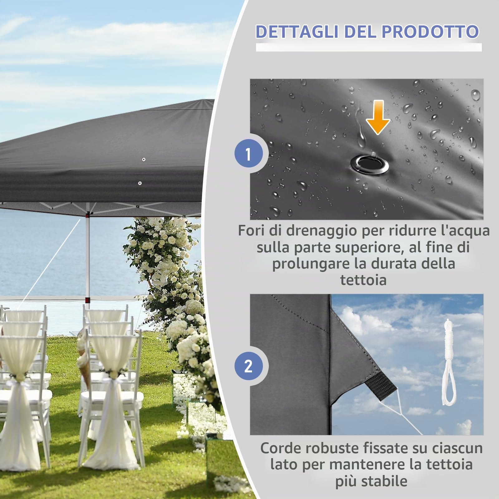 LEADZM Gazebo pieghevole, 3 x 6 m, impermeabile, protezione UV 50+, regolabile in altezza con 6 zanzariere, stabile, ideale per giardino, terrazza, campeggio e uso commerciale, antracite