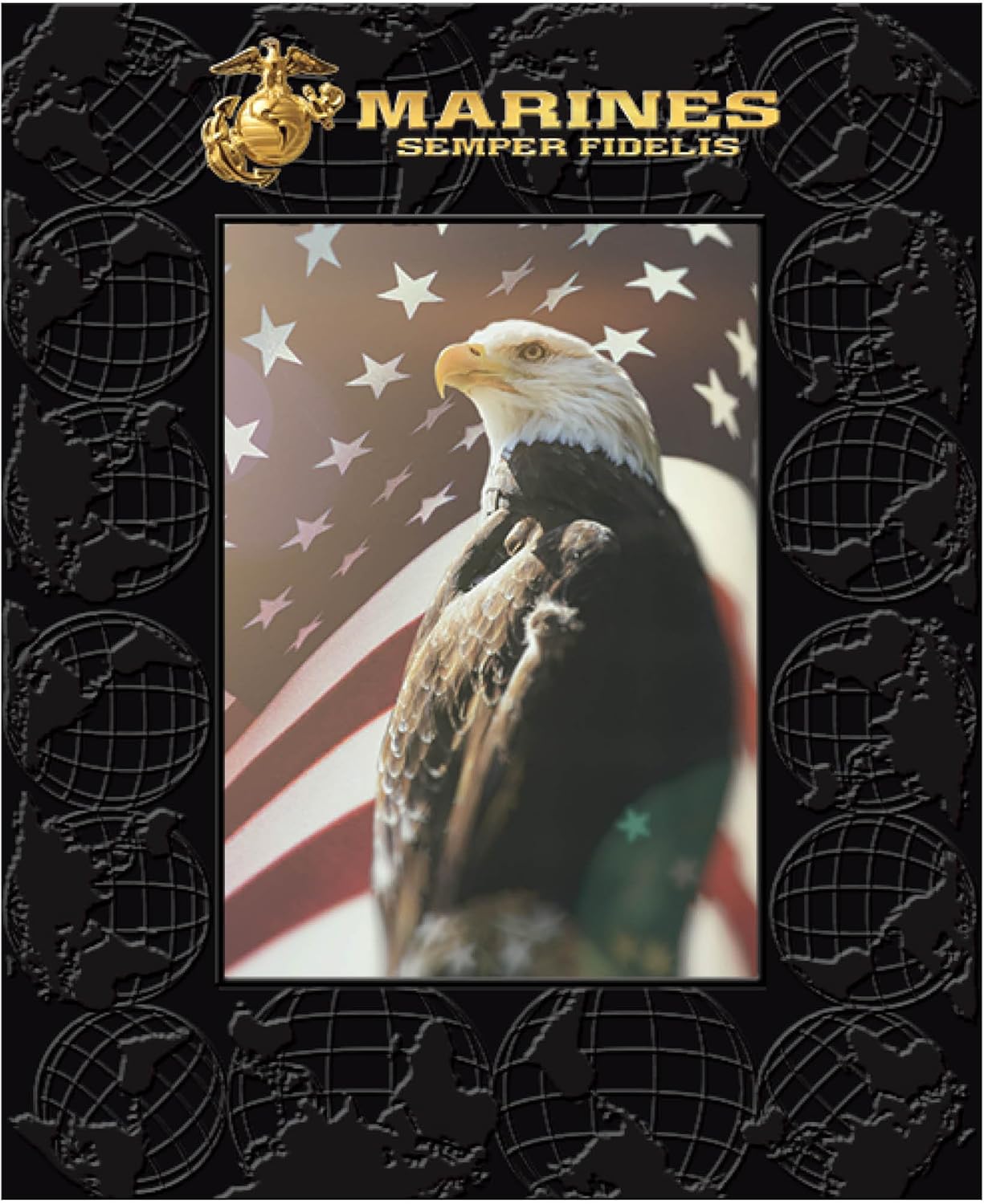 Church Hill Classics - United States Marine Corps 5" w x 7" h Photo Frame - Fits - Spectrum Pattern Photo Frame - Black Moulding with Matting - Officially Licensed
