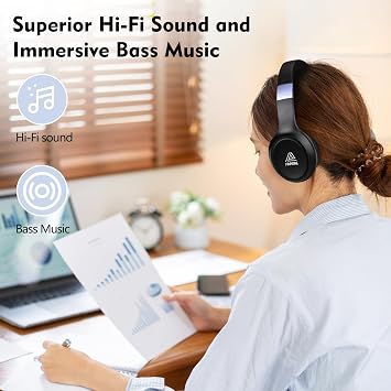 FAAEAL Bluetooth Noise-canceling Headphones Over Ear,68 Hours Playtime Wireless Headphones with Mic,Foldable Lightweight Headset with Deep Bass,HiFi Stereo Sound for Travel Work Cellphone