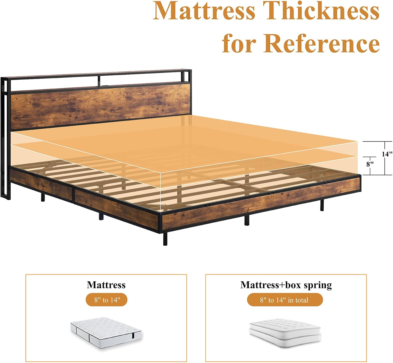 King Floating Bed Frame with LED Lights and Charging Station, RGB Smart Storage Headboard Platform Bed with USB Port & Type-C,Rustic Brown