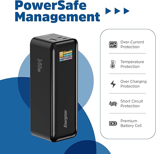 Miniatura 8 de Energizer Banco de energía de 27000 mAh con PD 140 W USB-C Salidas de carga rápida USB-A 30 W con pantalla LCD digital inteligente para laptop,
