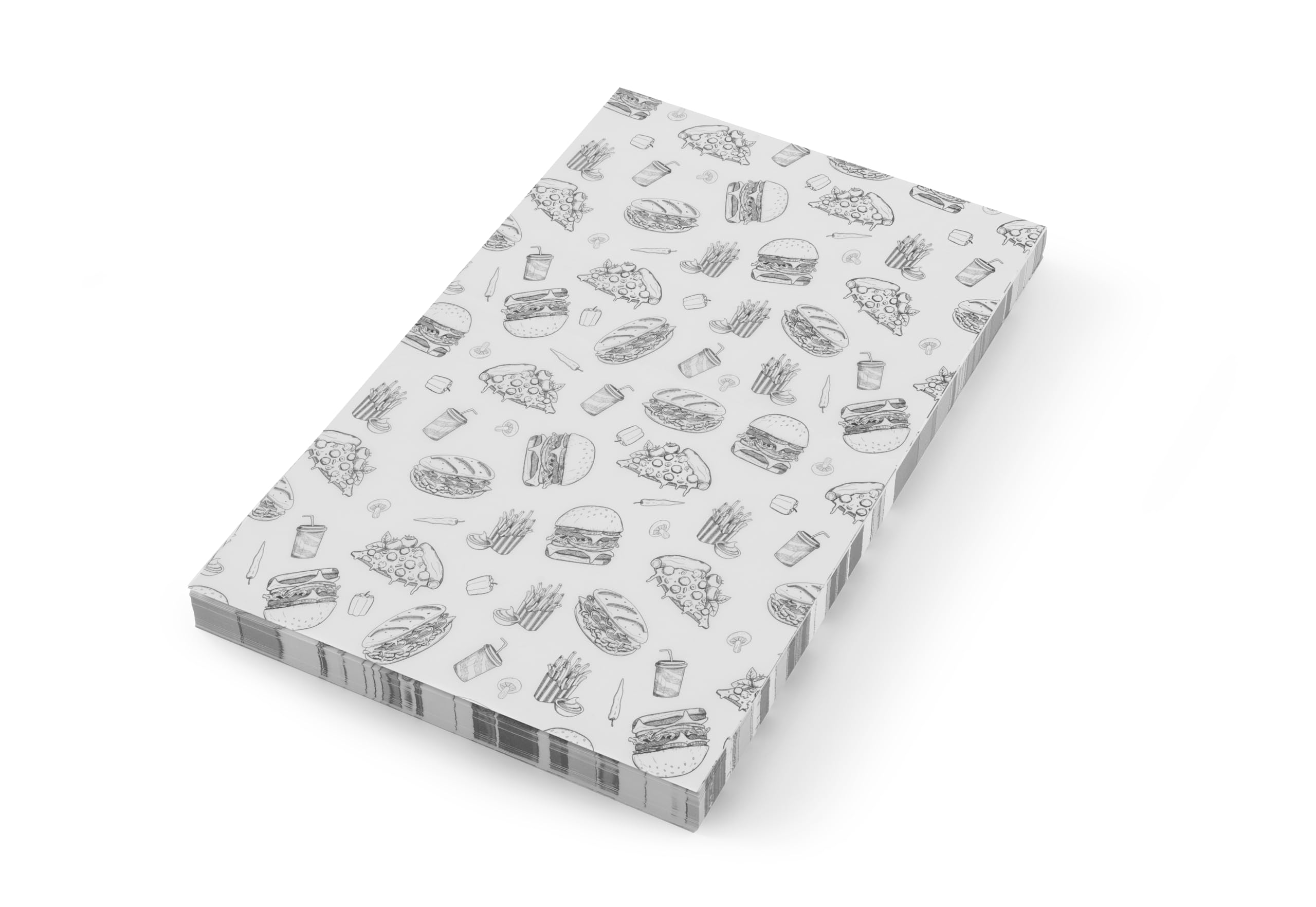 HENDI Carta alimentare antigrasso, confezione da 500 fogli, resistente ai grassi, carta cerata in bianco e nero con illustrazioni di hamburger per avvolgere o servire alimenti, 250x350mm
