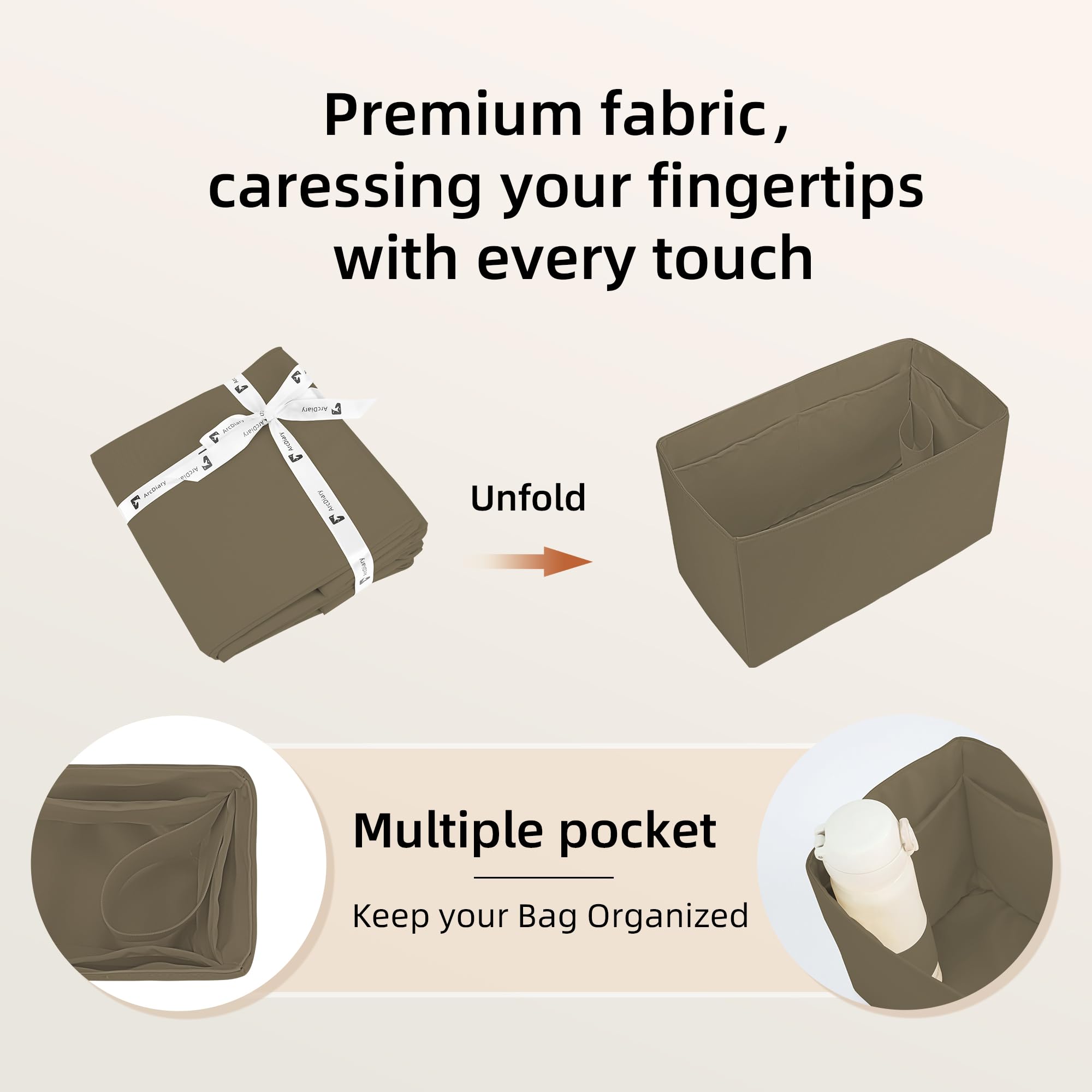 Organizzatore per borse. Design multitascabile, pieghevole, realizzato a mano in nylon e raso, setoso e liscio, può essere utilizzato per molte borse (XL-Etoupe grigio)