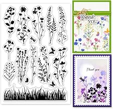 GLOBLELAND Wildflower Meadow Silhouette Clear Stamp Vintage Flowers Plants Clear Rubber Stamps Silicone Stamps for DIY Scrapbooking Photo Album Decorative Cards Making Home Decoration 6.3x4.33inch
