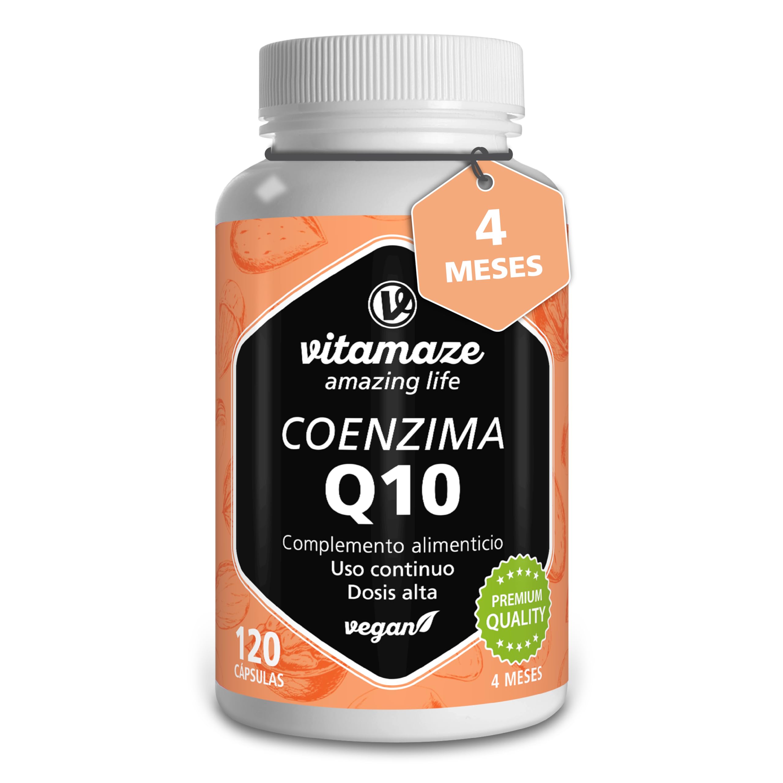 Coenzima Q10 200mg 120 Cápsulas Veganas para 4 Meses, Contiene Ubiquinona, Coq10 Naturales Antioxidantes de la Mejor Biodisponibilidad, Calidad Alemana, sin Aditivos Innecesarios - Vitamaze®
