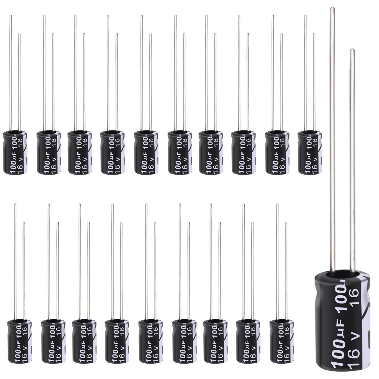 Tnisesm 20Pcs 100UF 16V Electrolytic Capacitor 100 UF MFD 16 Volt with Aluminum Radial Leads
