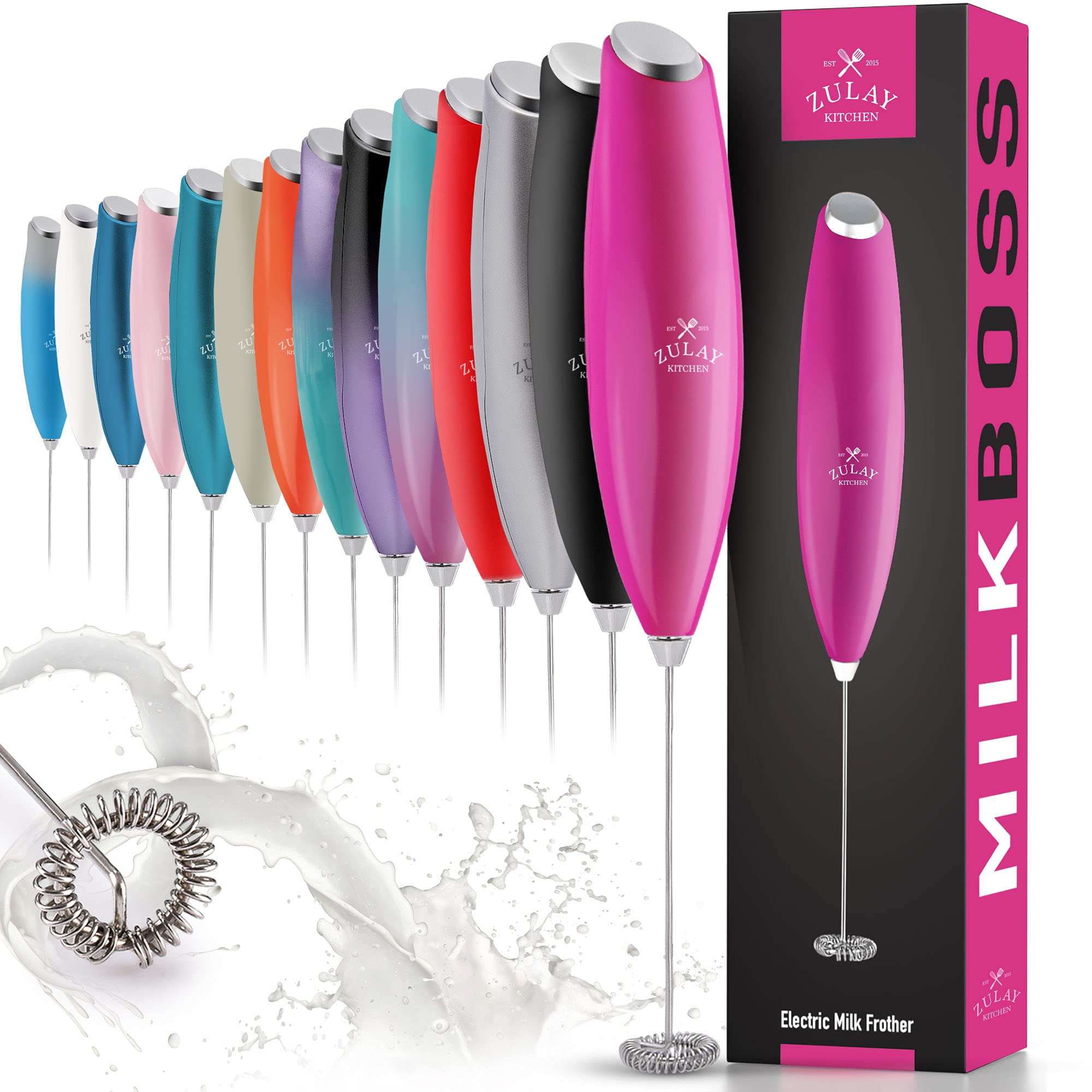 Zulay Milk Frother for Coffee with Upgraded Titanium Motor - Handheld Frother Whisk, Milk Foamer, Mini Blender and Electric Mixer Coffee Frother for Frappe, Latte, Matcha, No Stand - Dragon Fruit