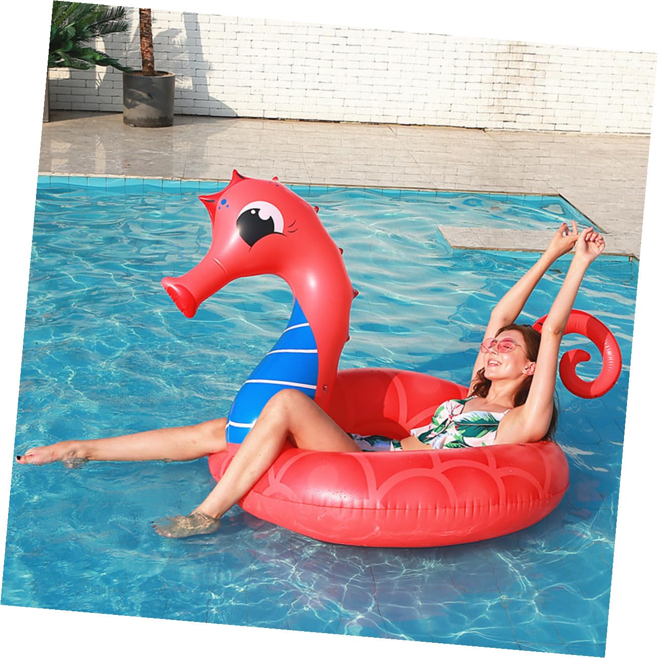 Bouée pour Adultes Cheval de Mer en PVC, Rouge, Gonflable