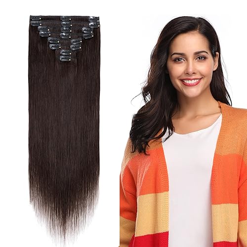 Extensiones de cabello humano 100% remy de 10a24pulgadas, con clips, calidad grado 7A, cabeza completa, 8 piezas, 18clips largo, suave, sedoso,