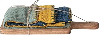 Creative Co-Op Cotton Dishcloth on a Mango Wood Board, Multicolor, Set of 3
