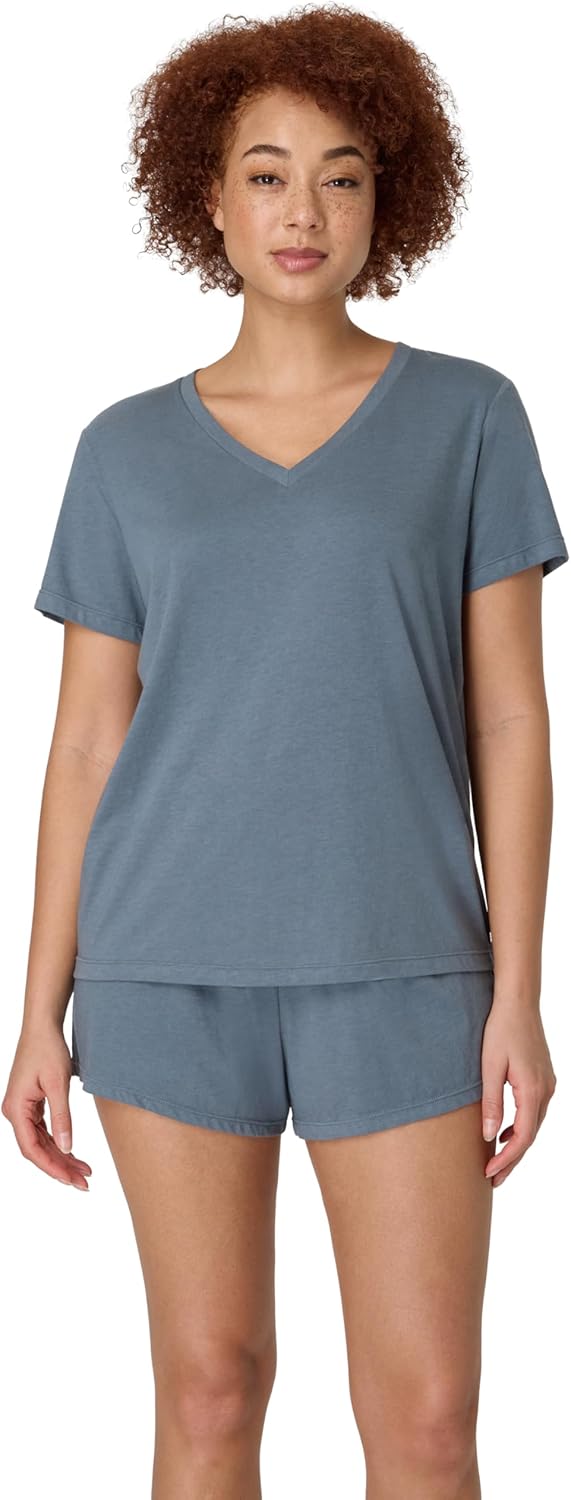 Hanes womens Pajamas Set, Originals Supersoft Sleepwear for Women, V-neck T-shirt & Sleep Shorts Loungewear Set