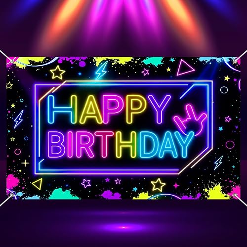 BlissYard Neon Abstract Birthday Backdrop 71x43 Inch