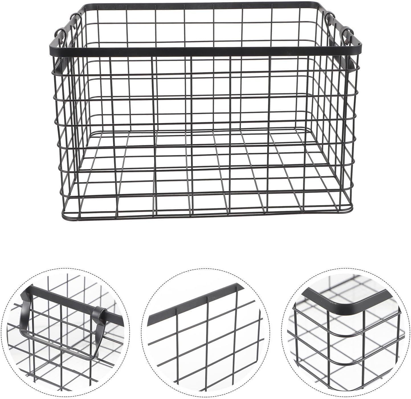 SHOWERORO Firewood Storage Holder Metal Basket with Foldable Handle Black
