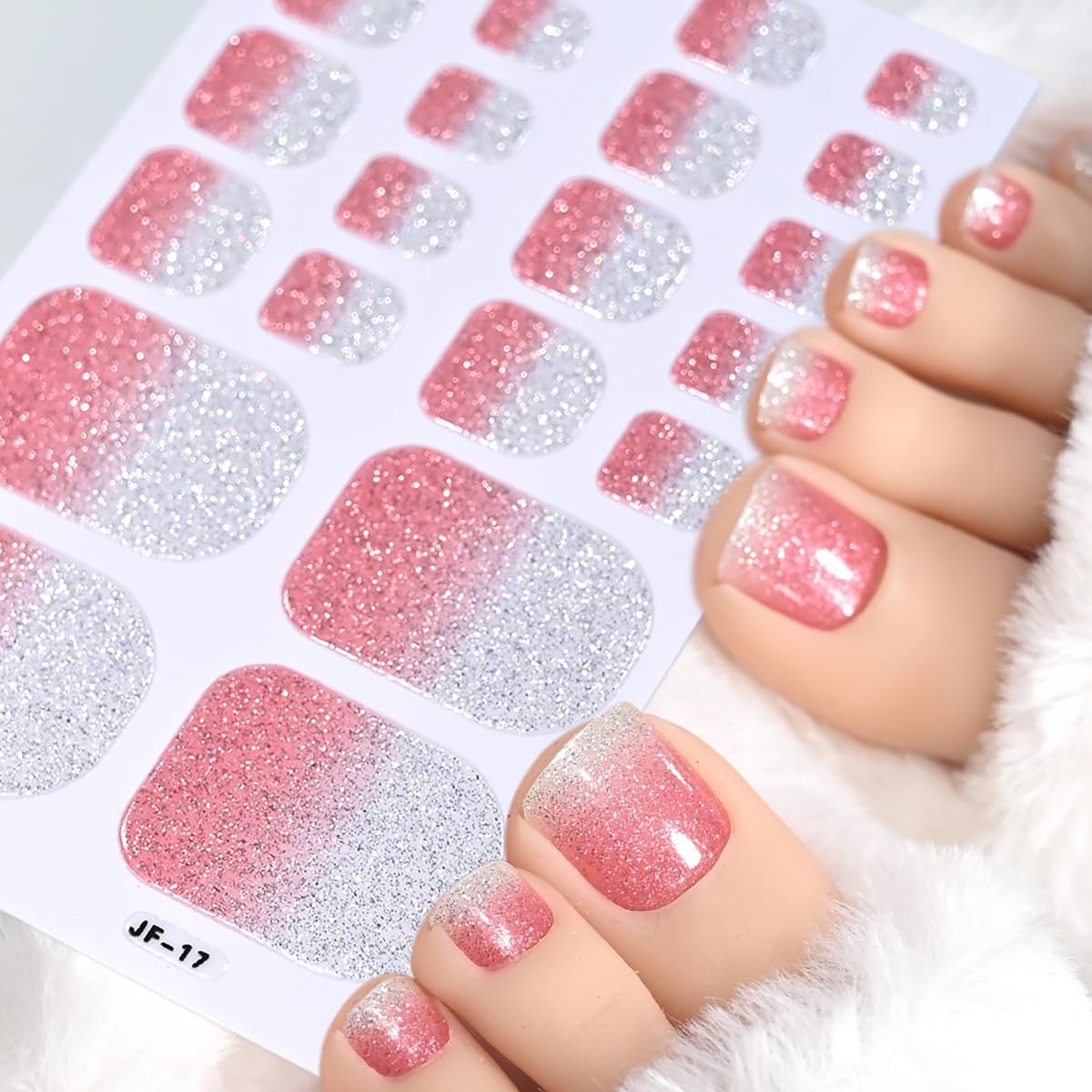 Toe Full Nail Wraps Gel Nail Stickers Solid Gradient Pink Blue Purple Nail Full Wrap Nail Polish Strips 5PCS Glitter Pink Blue Self-Adhesive Toe Nail Decals for Women DIY Manicure Nail Art Decorations