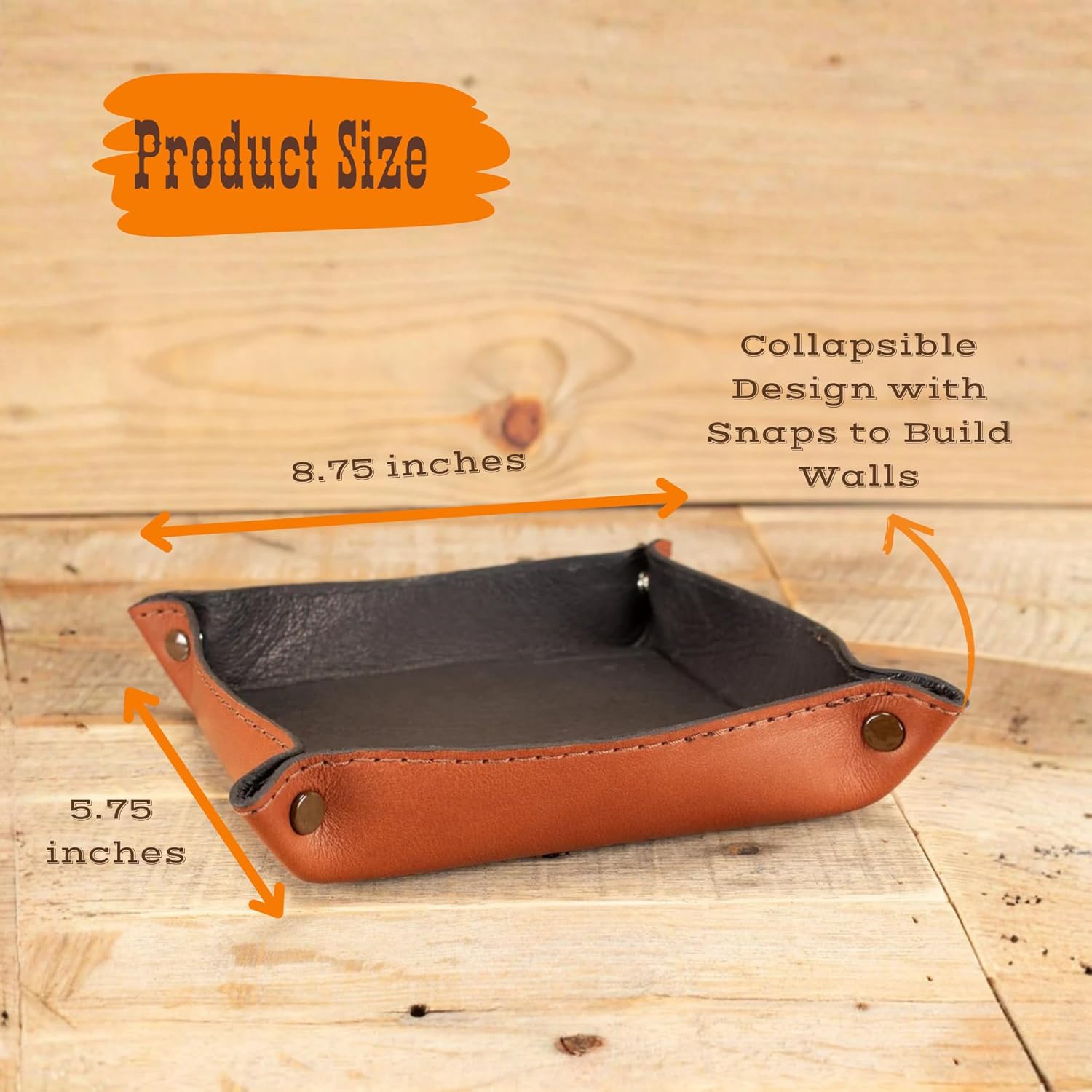 Yoder Leather Company Handmade Genuine Leather Valet Tray – Collapsible Dice Tray for RPG Games, Tabletop, Coins, Keys and Accessories (Brown)
