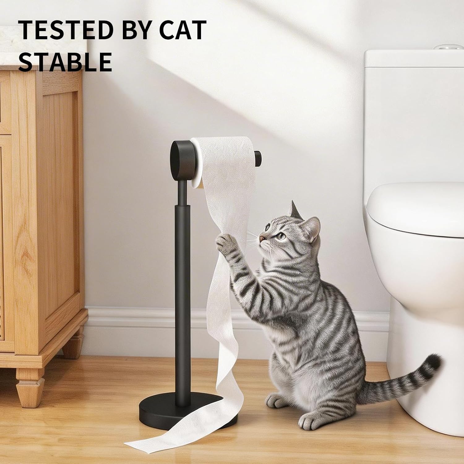 YUMORE Toilet Paper Holder Stand,Freestanding Bathroom Metal Black Matte Tissue Roll Holder for Modern Bathroom