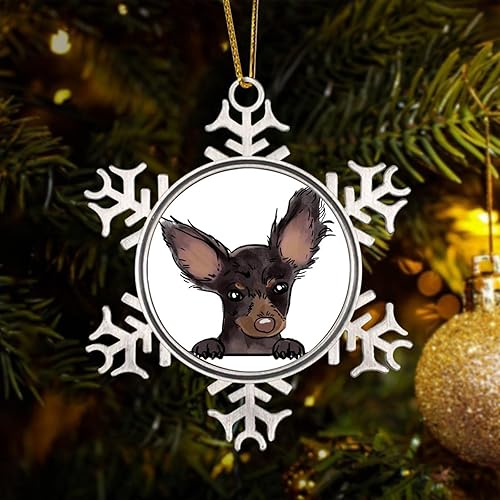 Russian Toy Terrier Xmas Tree Ornaments - Christmas Snowflake Ornament - Watercolor Peeking Dog Mom Pet Xmas Keepsake Gifts Snowflake Decor Gift for