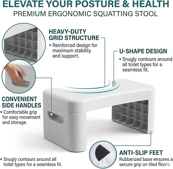 Toilet Stool for Bathroom,Non-Slip Potty Stool for Pooping,Toilet Step Stool for Adults/Seniors/Kids(1count) (white)