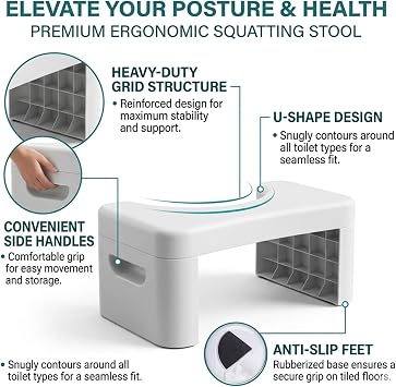 Toilet Stool for Bathroom,Non-Slip Potty Stool for Pooping,Toilet Step Stool for Adults/Seniors/Kids(1count) (white)