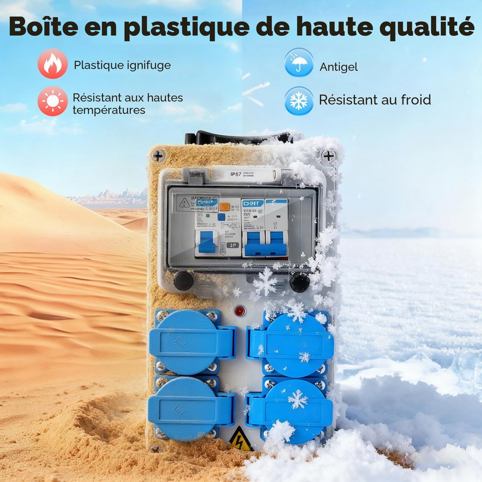 Coffret Électrique de Chantier 230 V, IP67 16A Coffret Chantier Répartiteur Mural avec Disjoncteur, Répartiteur de Courant 16A Distributeur de Courant Électrique avec Disjoncteur Coffret Chantier