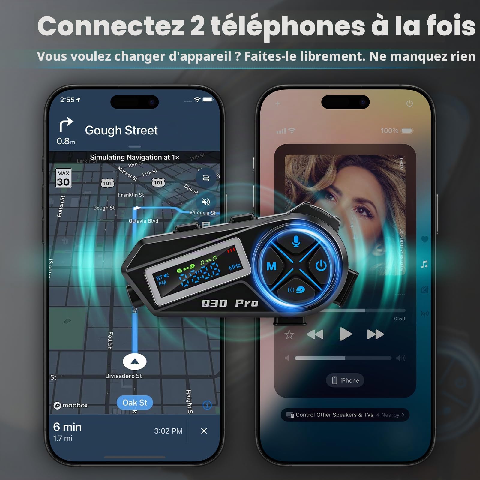 Casque Audio Bluetooth, Intercom pour Casque Moto Bluetooth 5.4 avec Stéréo Hi-FI & Radio FM, IP65 Étanche, Communication 500m, Autonomie 18h - Compatible Tous Les Casques (Moto, Ski)