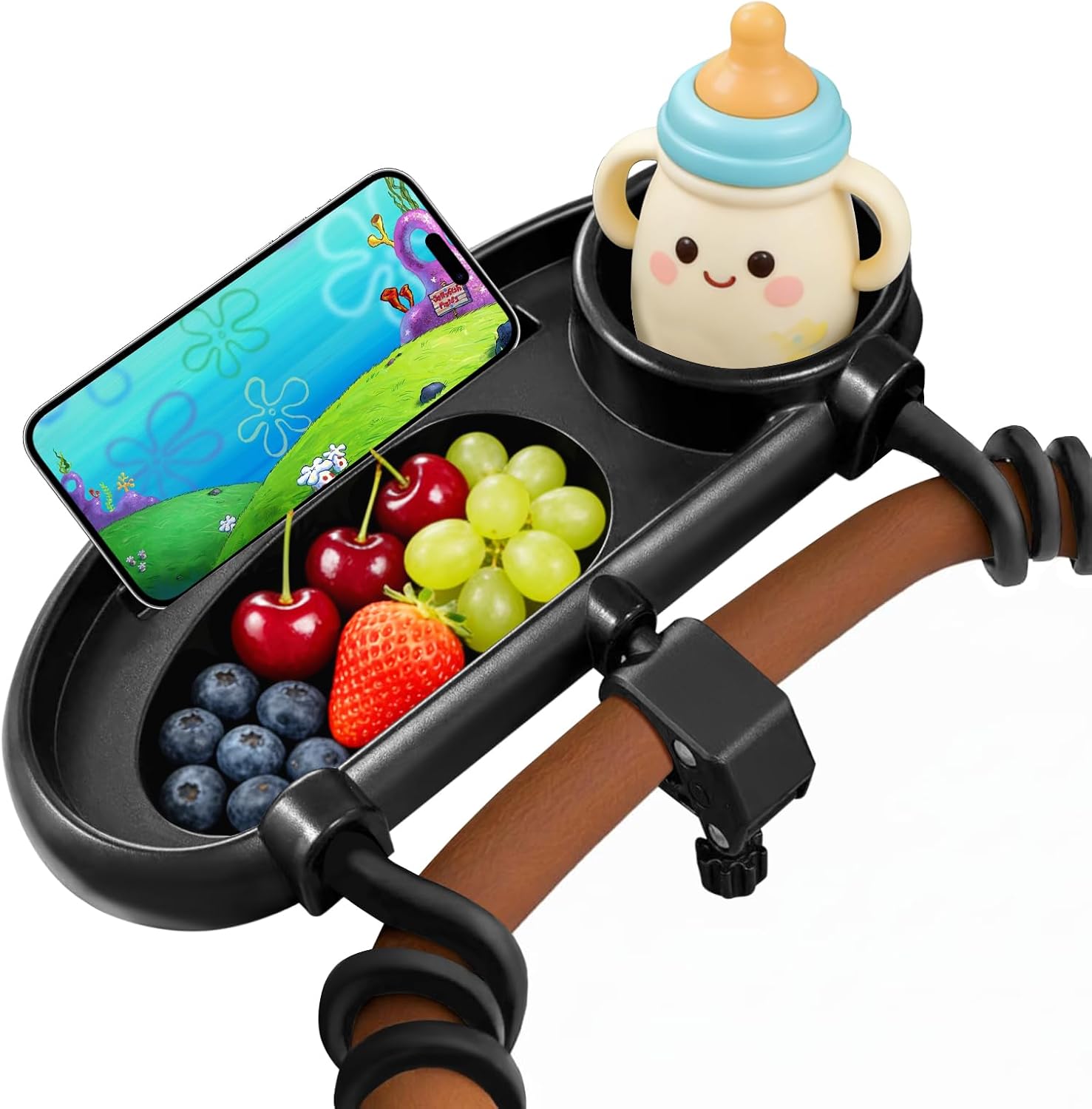 Universal Stroller Snack Tray with Cup Holder and Phone Holder, 3-in-1 Baby Stroller Tray with Secure Non-Slip Secure Clamp, Fits Most Strollers & Wagons, Toddler Snacking On The Go