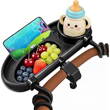 Universal Stroller Snack Tray with Cup Holder and Phone Holder, 3-in-1 Baby Stroller Tray with Secure Non-Slip Secure Clamp, Fits Most Strollers & Wagons, Toddler Snacking On The Go