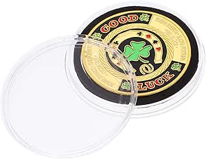 Ciieeo Poker Card-Guard Coin Collectibles Table Games Poker Card-Guard Protector Golden Coin Chip Plastic Case Good Luck