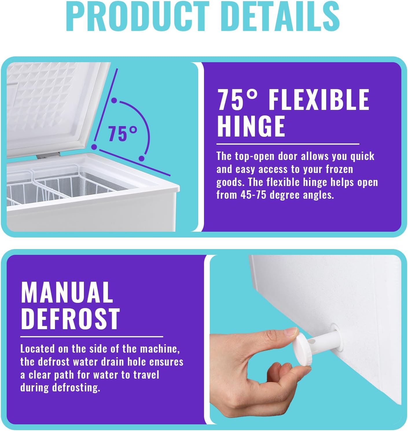 DEMULLER Chest Freezer, Small Deep 4.0 Cubic Feet White Freezing Machine, Compact Top Open Door with Electronic Panel, Temp Range -12 ℉ to 50 ℉, Two Storage Wire Baskets, Manual Defrost