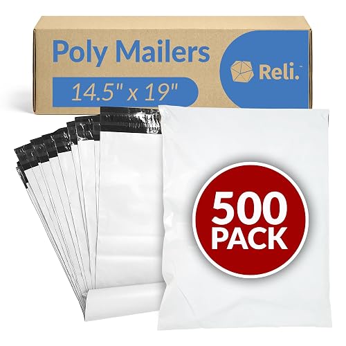 Reli. Poly Mailers 14.5x19 | 500 Pcs Bulk | Shipping Bags/Shipping Envelope | White Packaging Bags for Shipping | Non-Padded Polymailers, Self Sealing Shipment Bags for Clothing, Bulk (White)