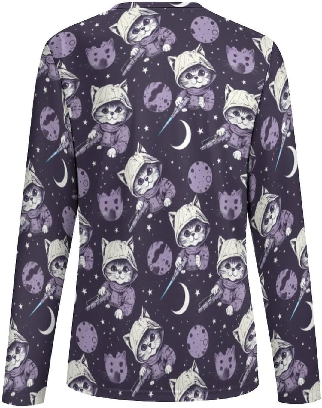 Galaxy Cats Killer Women's Pajama Top Sleepwear Pajamas Sleep T-Shirt Long Sleeve Shirt Crewneck Tee