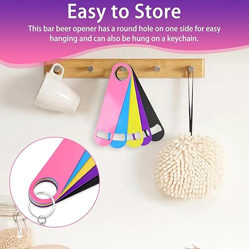 Miniatura 6 de Juego de abrebotellas de acero inoxidable, 7 pulgadas, diseño colorido grande, paquete de 5