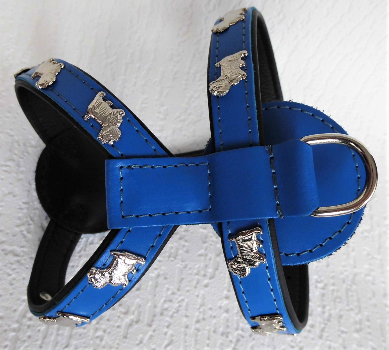 *Westie* HUNDEGESCHIRR - Geschirr, Brustkorb 41-47cm oder 50-56cm Echt Leder- BLAU (Brustkorb 41-47cm)